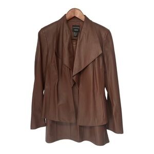 Doncaster Collection Brown Genuine Leather Jacket Size 10 and Skirt Size 12 Set